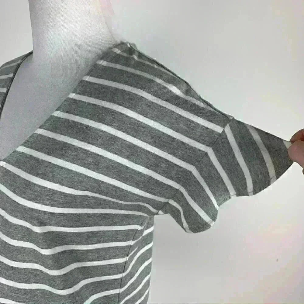 J.Crew factory Womens top size XS gray white striped v-neck cap sleeve - Picture 6 of 11